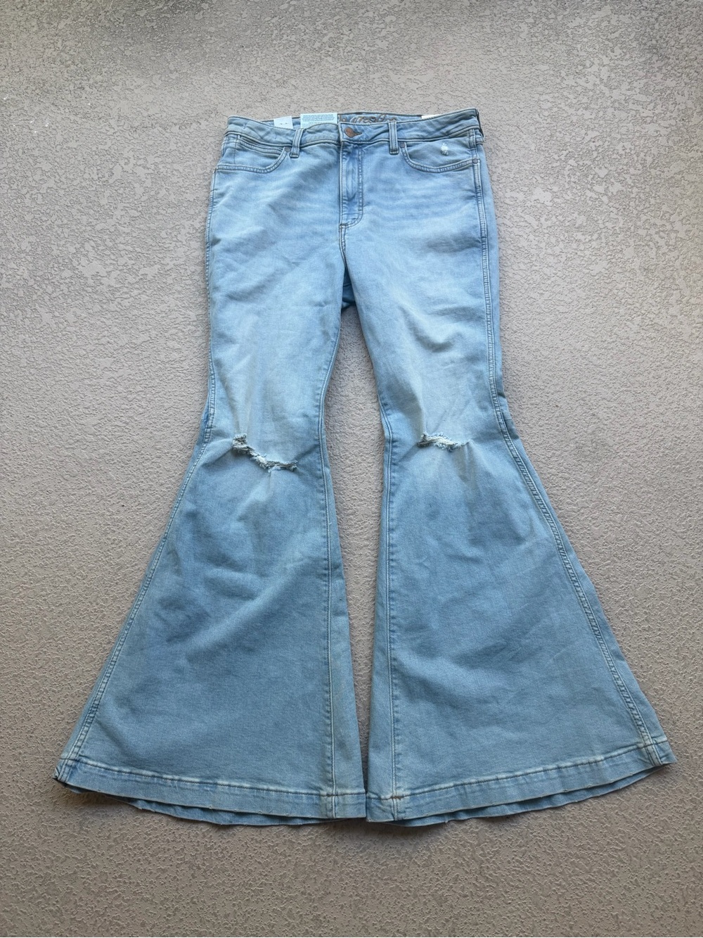 Wrangler Light Wash Flare Jeans with Knee Distress